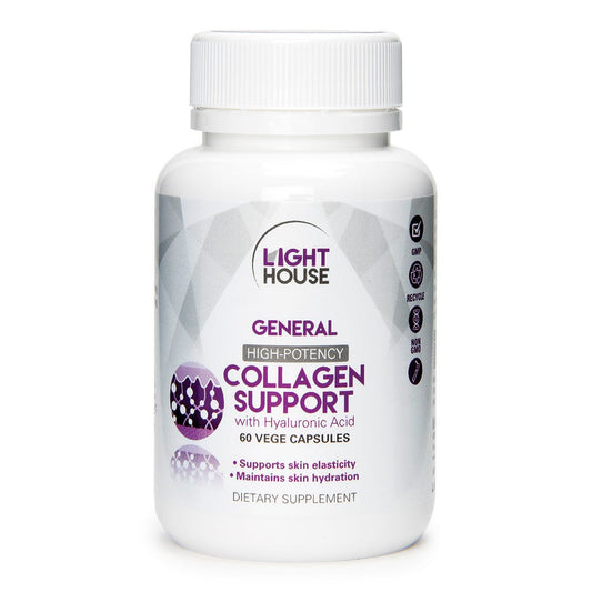 Lighthouse Collagen Support with Hyaluronic Acid 60 capsules – marine collagen and hyaluronic acid for skin and hair support. 